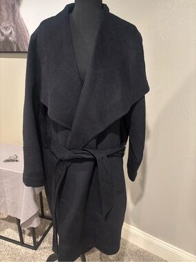 Land’s End Cozy Open-Front Wrap Coat with Belt - Black